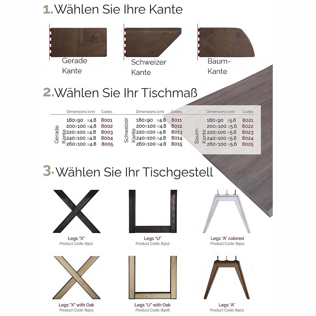 Systemtisch-5, 180+, Eiche, Wahlkante No.03