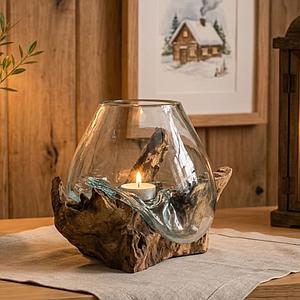 Windlicht/ Vase 25cm Wurzelholz