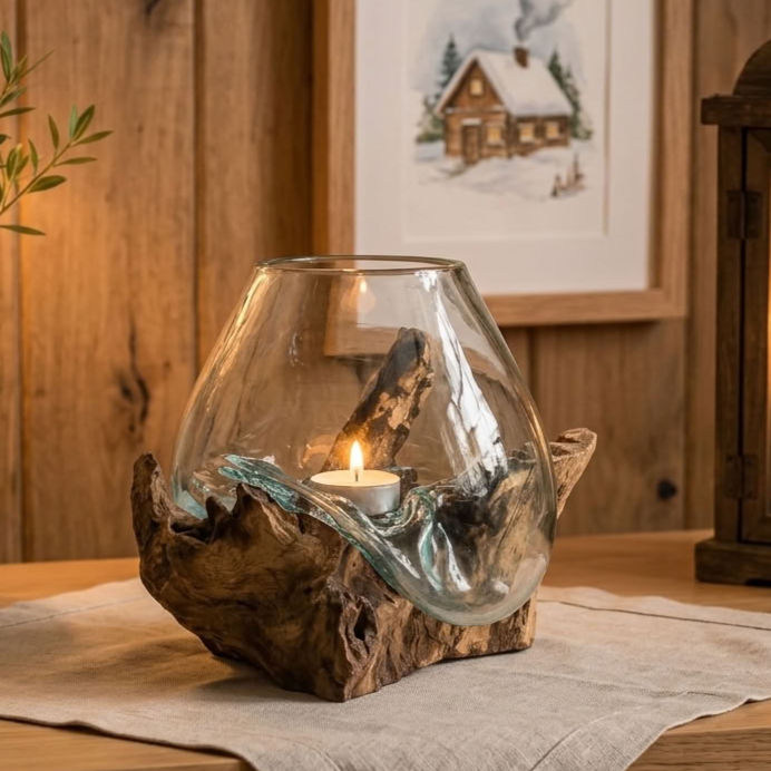 Windlicht/ Vase 25cm Wurzelholz